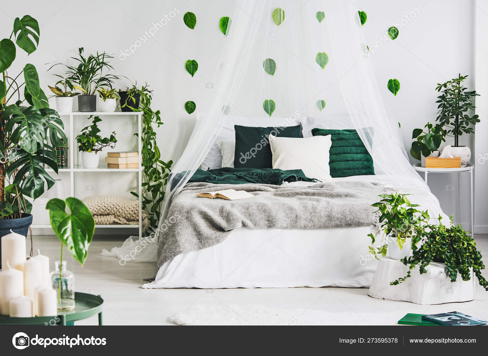 White Bedroom Interior With King Size Bed Urban Jungle And
