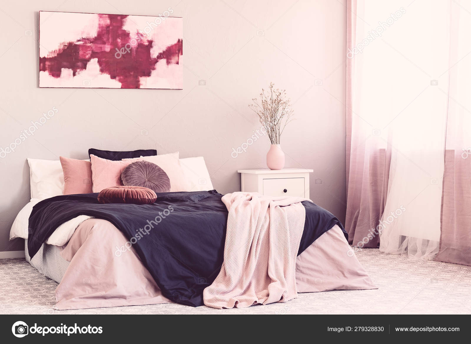 Abstract White And Burgundy Painting On The Wall Of Stylish