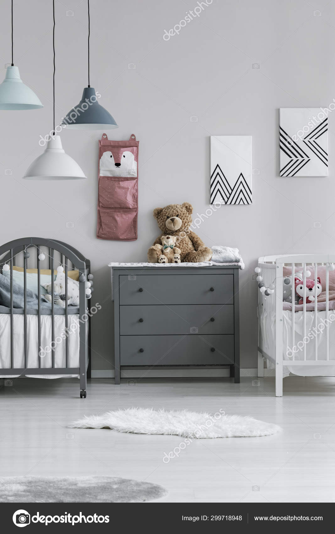 Simple Gray And White Room Interior For Two Little Children With