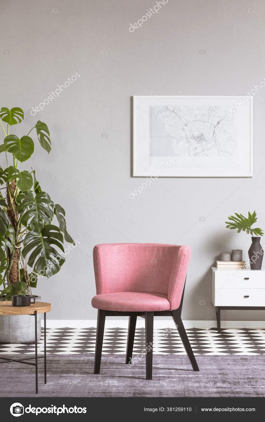 pink armchair in the modern living room 381259110