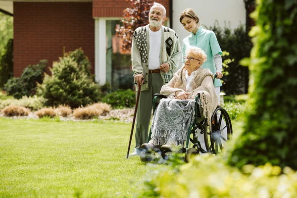 Sunny Afternoon Garden Nursing Home Elderly Stock Picture