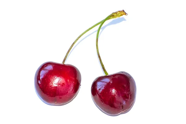 Beyaz arka planda doğal olgun kiraz.