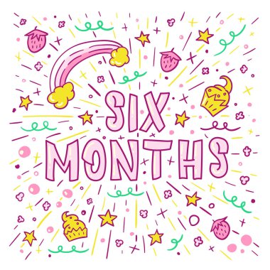 Altı aylık doğum günü, vektör illüstrasyon
