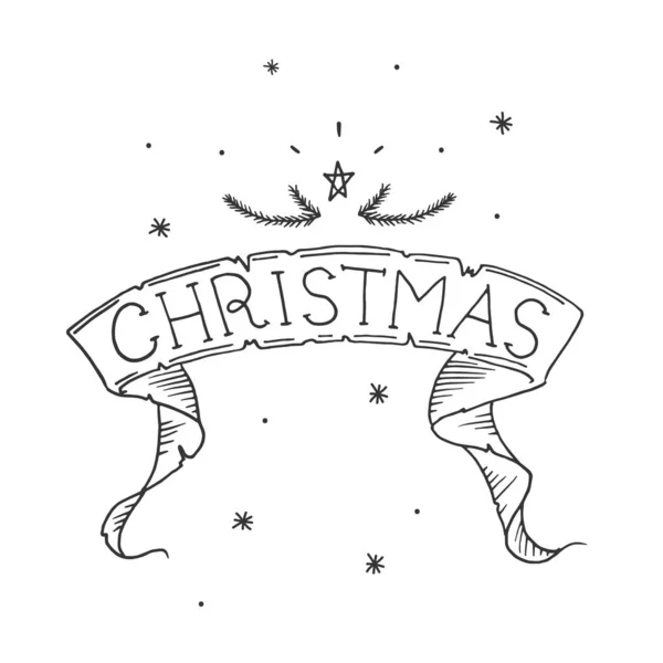 Kerst Lint Schets Vector Illustratie — Stockvector