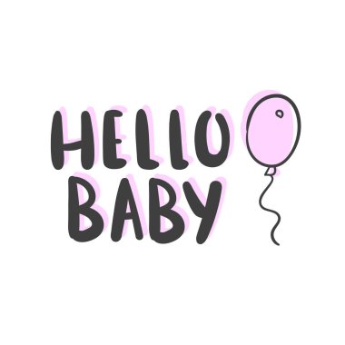 Merhaba Bebek el balon ile yazı çizilmiş. Yenidoğan tebrik vektör illüstrasyon
