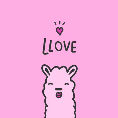 Kalp ve benzersiz metin Love ile Sevimli karikatür lama