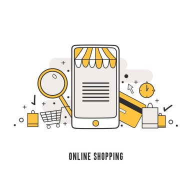 online alışveriş afişi, vektör illüstrasyon