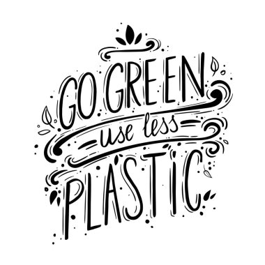 Yeşil daha az plastik poster, vektör illüstrasyon kullanın git
