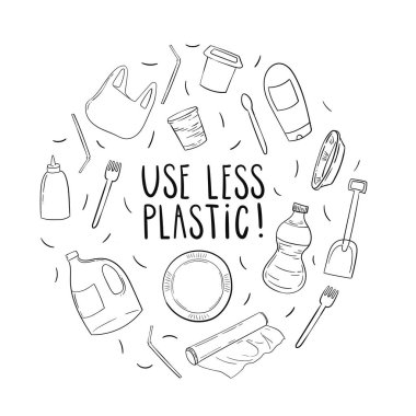 Plastik ilhama hayır deyin. Eko kavramı. Renkli karalamalar ile soyut desen, vektör illüstrasyon