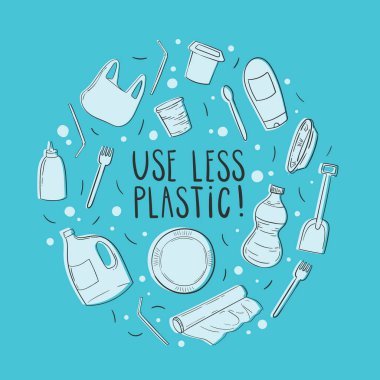 Plastik ilhama hayır deyin. Eko kavramı. Renkli karalamalar ile soyut desen, vektör illüstrasyon