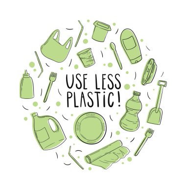 Plastik ilhama hayır deyin. Eko kavramı. Renkli karalamalar ile soyut desen, vektör illüstrasyon