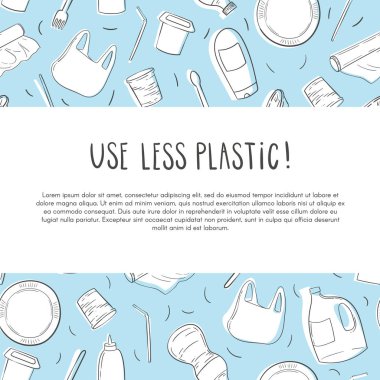 Plastik ilhama hayır deyin. Eko kavramı. Renkli karalamalar ile soyut desen, vektör illüstrasyon