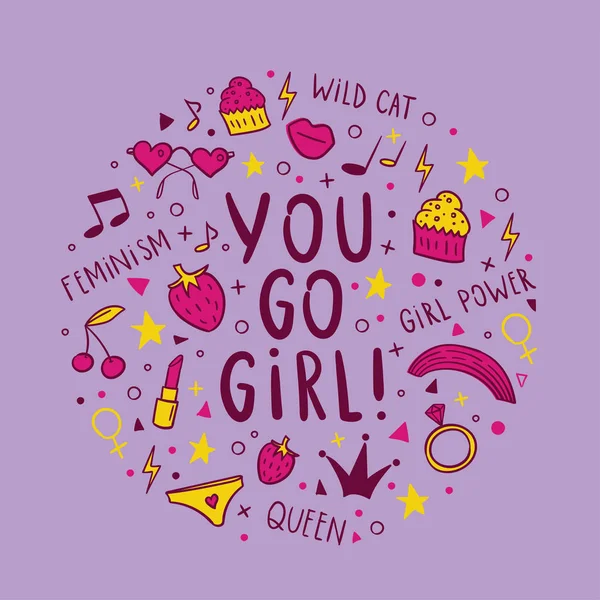 You Girl Unique Quote Hand Drawn Lettering Vector Illustration — 스톡 벡터