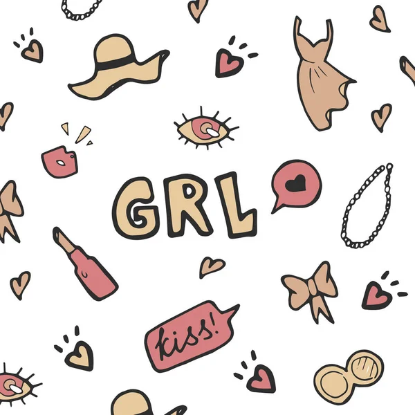 Grl motivasyon metni etrafında kadın el çizilmiş öğeler.