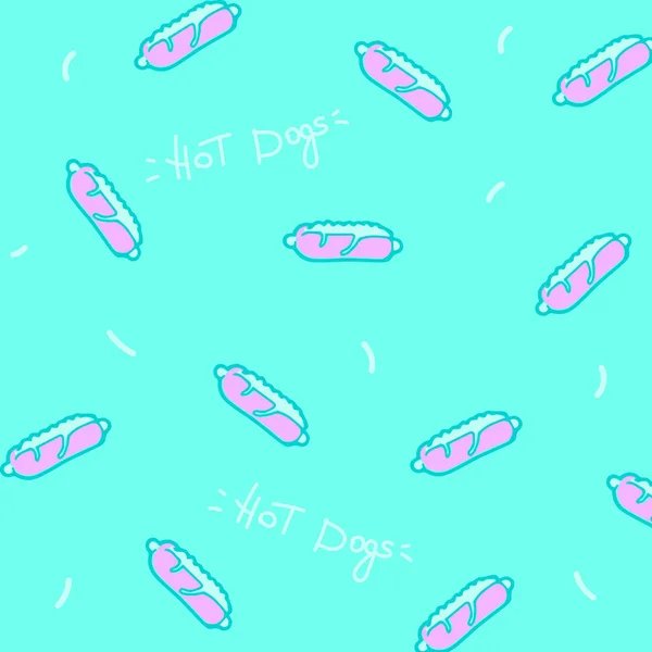 Colori Neon Disegnati Mano Modello Hot Dog — Vettoriale Stock