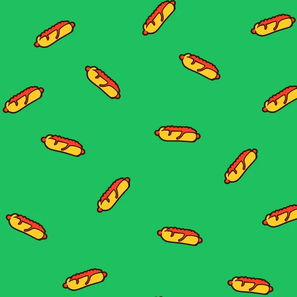 Colorato Disegno Mano Modello Hot Dog — Vettoriale Stock