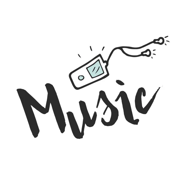 Reproductor Dibujado Mano Con Letras Música Ilustración Vectorial — Vector de stock