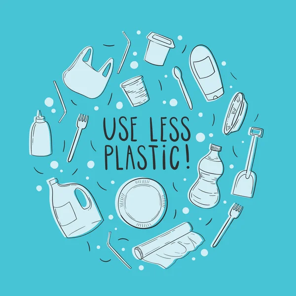 Plastik ilhama hayır deyin. Eko kavramı. Renkli karalamalar ile soyut desen, vektör illüstrasyon