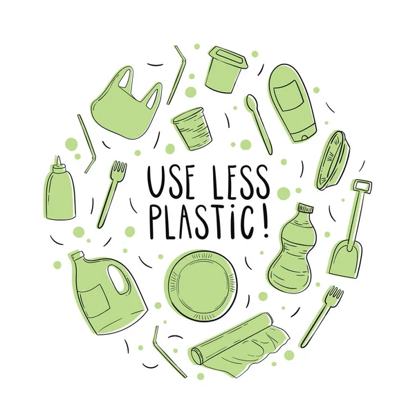 Plastik ilhama hayır deyin. Eko kavramı. Renkli karalamalar ile soyut desen, vektör illüstrasyon