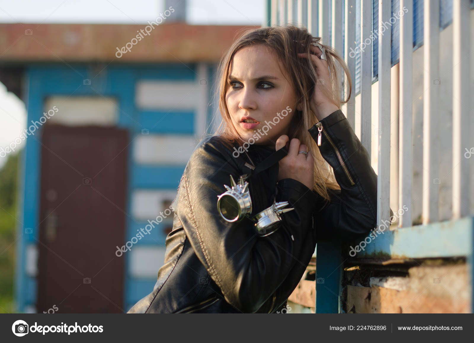 Beautiful Girl Leather Jacket Stock Photo by ©uminov 224762896