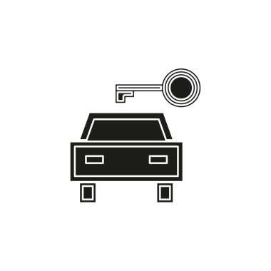 Vektör araba kiralama etiketi, logo, simge, amblem. Otomobil tamir servisi, yedek parça mağazası ve araba kiralama için konsept görüntü. Düz resim - basit simge