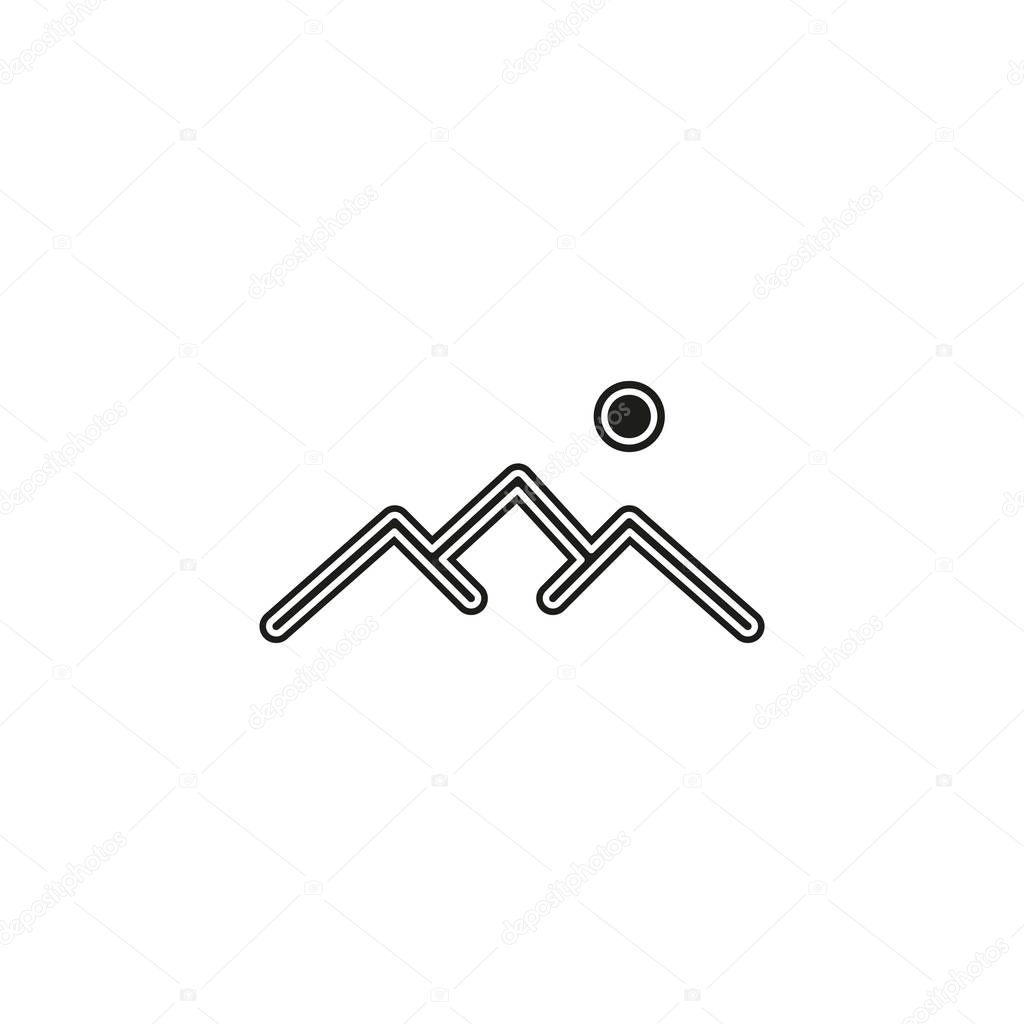 Vector nature landscape symbol, sun over mountains abstract illustration icon. Flat pictogram - simple icon