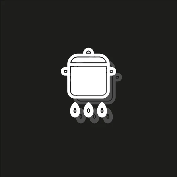 Icono Olla Cocina Pictograma Plano Blanco Sobre Negro Icono Simple — Vector de stock