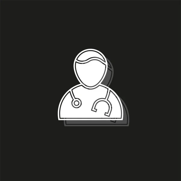 Médecin Assistant Avatar Icône Médecin Pictogramme Plat Blanc Sur Noir — Image vectorielle