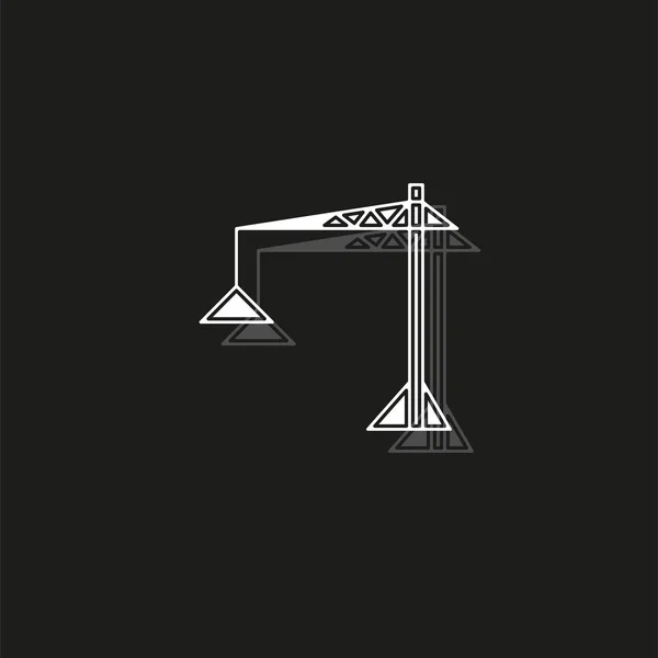 起重机图标 矢量施工起重机 建筑施工符号 黑色上的白色扁平象形文字 简单的图标 — 图库矢量图片