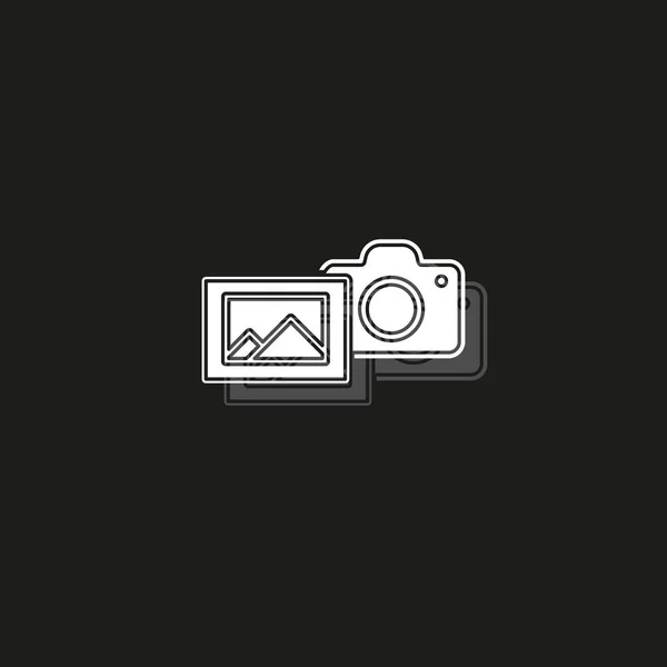 Camera with photo icon, vector photography, digital photo camera with image symbol, photographer equipment — Stock Vector