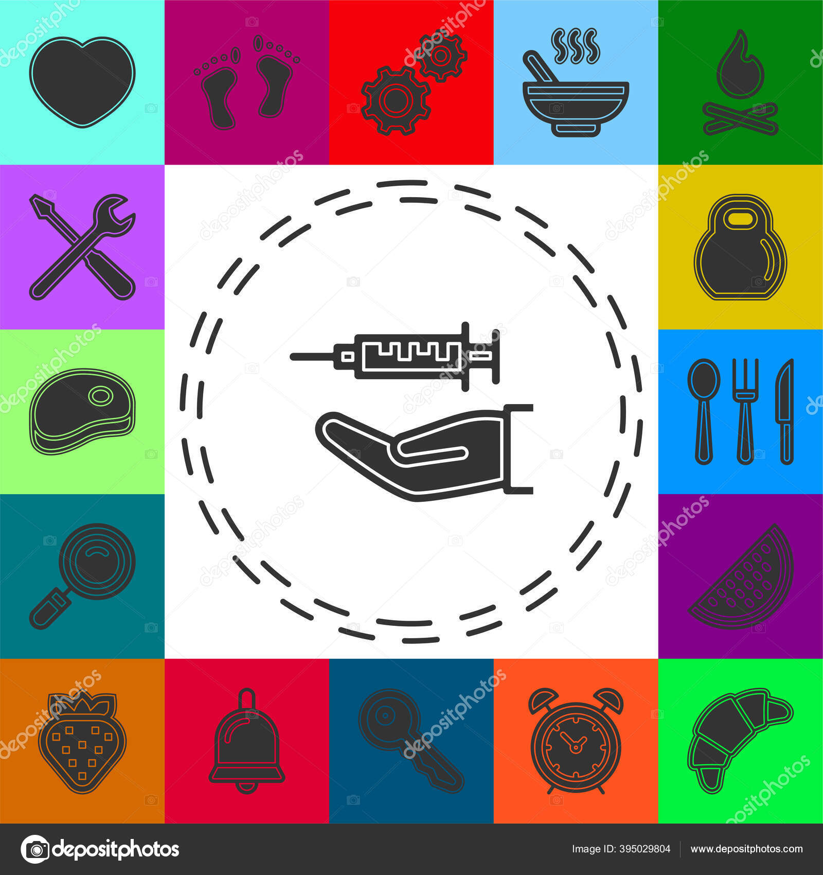 Injektionsnadel Medizinisches Symbol Spritze Auf Hand Vektor Flaches ...