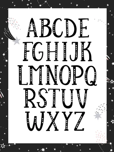 Hand Drawn Graphic Font Black White Monochrome Alphabet Typography Poster — Stock Vector