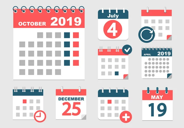 Sada Různých Kalendářů Různými Možnostmi Pro Roky 2018 2019 Daty — Stockový vektor