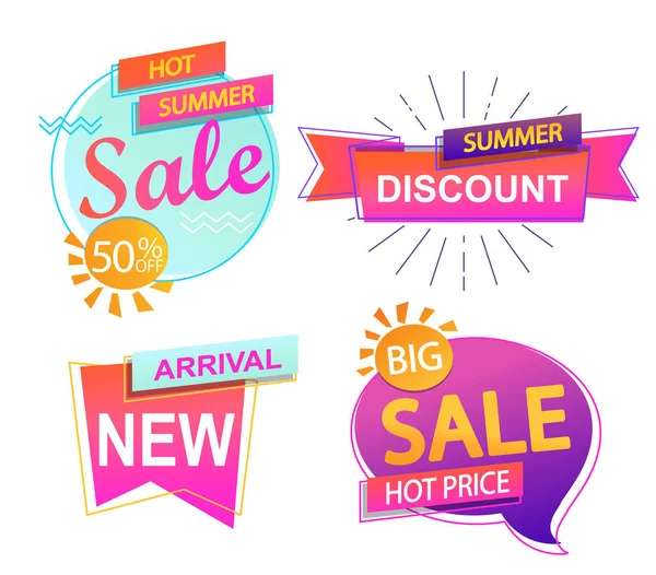 Set Banner Elements Sale Discount Tag Collection Hot Summer Special — Stock Vector