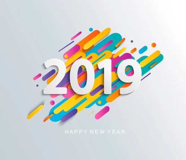 Bonne Année Créative 2019 Carte Sur Fond Dynamique Moderne Parfait — Image vectorielle