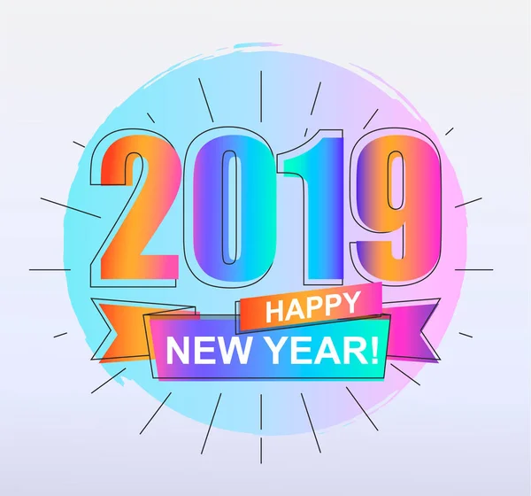 Bonne Année 2019 Gradient Contour Coloré Bannière Pour Les Nouvelles — Image vectorielle