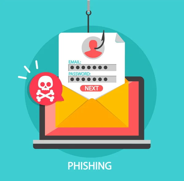 Phishing Login Und Passwort Auf Angelhaken Mail Umschlag — Stockvektor