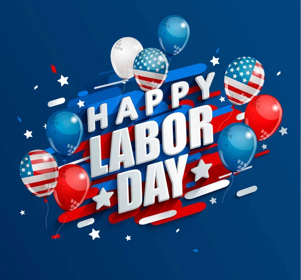 Happy Labor Day holiday banner with ballons in United States national flag colors.