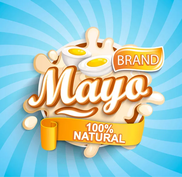 Natuurlijke Verse Mayonese Label Splash Sunburst Achtergrond — Stockvector
