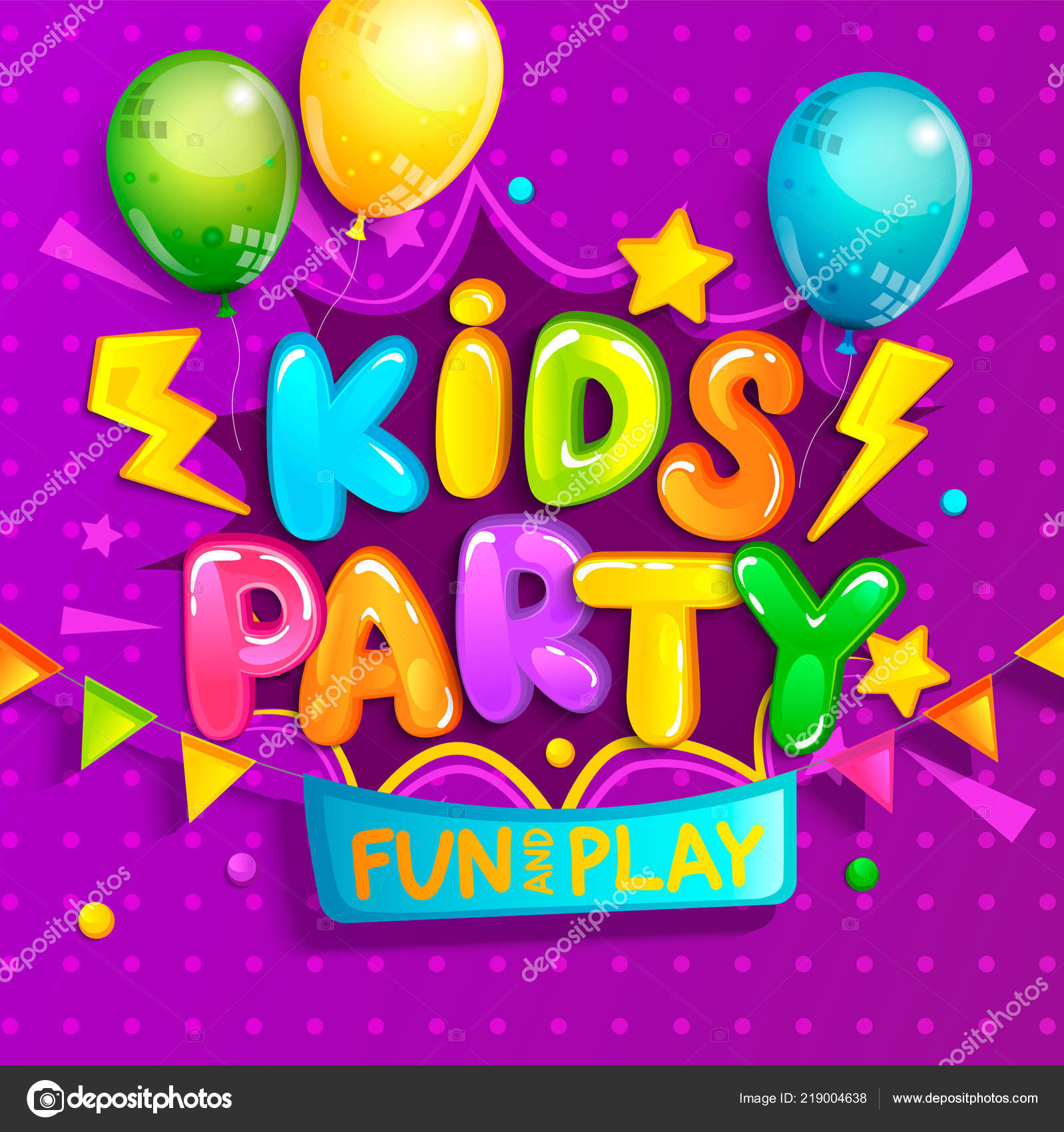 Kids Party Welcome Banner Cartoon Style Balloons Flags Boom Frame Stock  Vector Image by ©tandaV #219004638