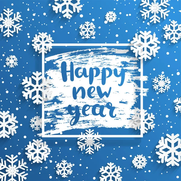 Szczęśliwy Nowy Rok Życzeniami Ramą Kwadratowych Płatki Śniegu Mroźny Okna — Wektor stockowy