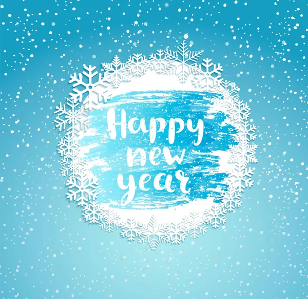 Szczęśliwego Nowego Roku Życzeniami Rama Płatki Śniegu Mroźny Okna Powitanie — Wektor stockowy