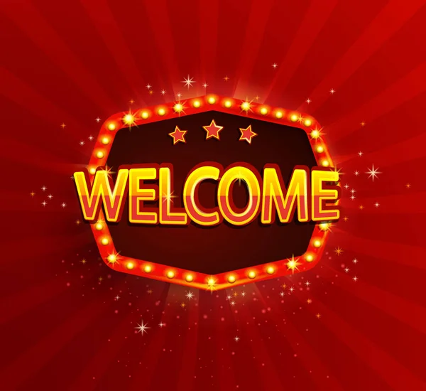 Welcome Shining Retro Light Frame Red Sunburst Background Banner Glowing — Stock Photo, Image