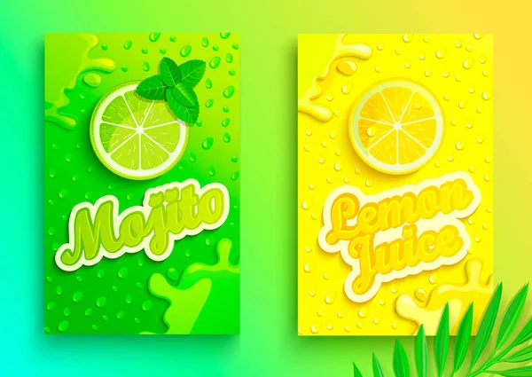 Set Fresh Lemon Mojito Juices Banners — Stock Vector