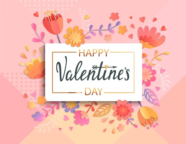 Glückliche Valentinstag Karte Auf Rosa Hintergrund Mit Floralem Ornament — Stockvektor
