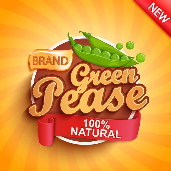 Logo Etiqueta Pegatina Guisantes Verdes Frescos Sobre Fondo Del Sol — Archivo Imágenes Vectoriales
