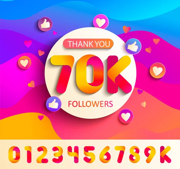 Gracias 70K Seguidores Tarjeta Felicitación Fondo Ondulado Con Números — Vector de stock