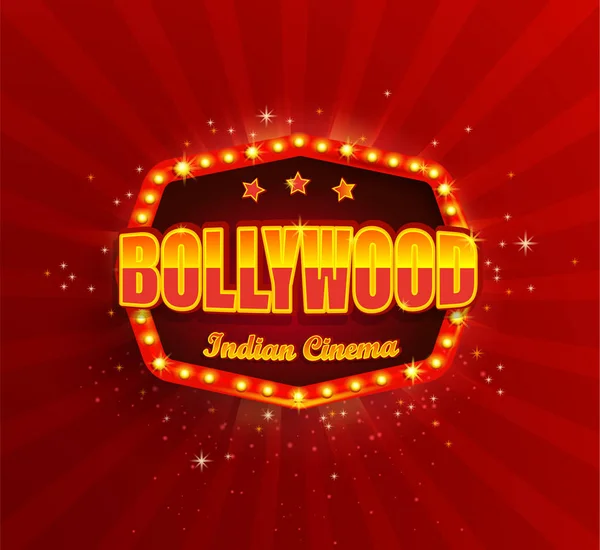 Bollywood Indian Cinema Film Banner Poster Retro Light Frame Movie — Stock Vector