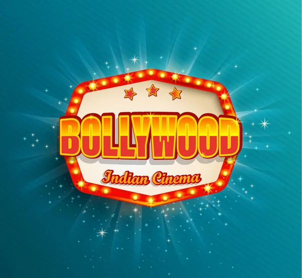 Bollywood Indian Cinema Film Frame Retro Light Bulbs Glowing Movie — Stock Vector