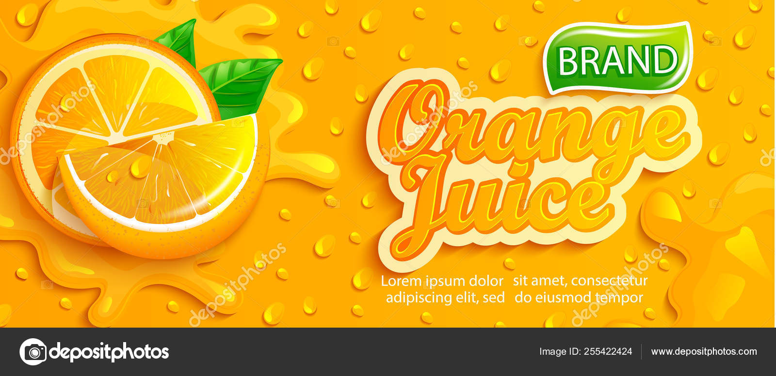 Fresh Orange Juice Splash Banner Apteitic Drops Condensation Fruit Slices  Stock Vector Image by ©tandaV #255422424
